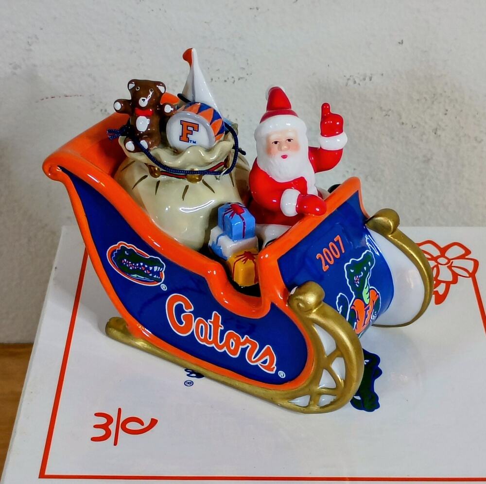 Danbury Mint Florida Gators 2007 Christmas Sleigh Ornament Santa Boxed New